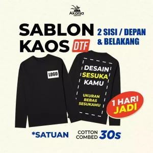 Kaos custom Lengan panjang Sablon Custom satuan full warna bisa desain sendiri Cotten Combed 30s teknik sablon DTF