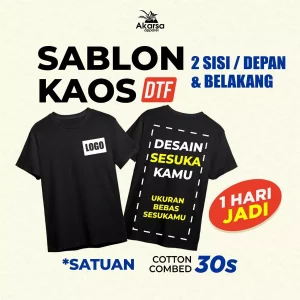 Kaos sablon custom Cotton Combed 30S Custom DTF Lusinan Desain Bebas / kaos custom 2 sisi
